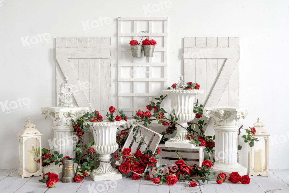 Kate Valentine's Day Rose White Backdrop Designed by Emetselch
