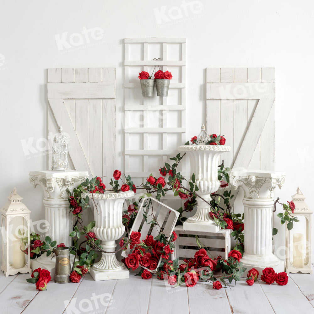 Kate Valentine's Day Rose White Backdrop Designed by Emetselch