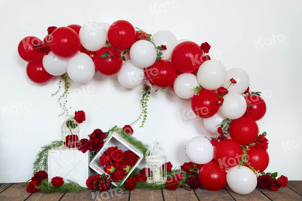 Kate Valentine's Day Red Balloons Rose Backdrop Designed by Emetselch