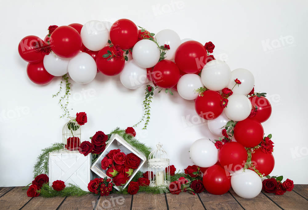 Kate Valentine's Day Red Balloons Rose Backdrop Designed by Emetselch