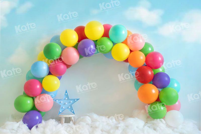 Kate Colorful Rainbow Balloons Cake Smash Backdrop for Photography