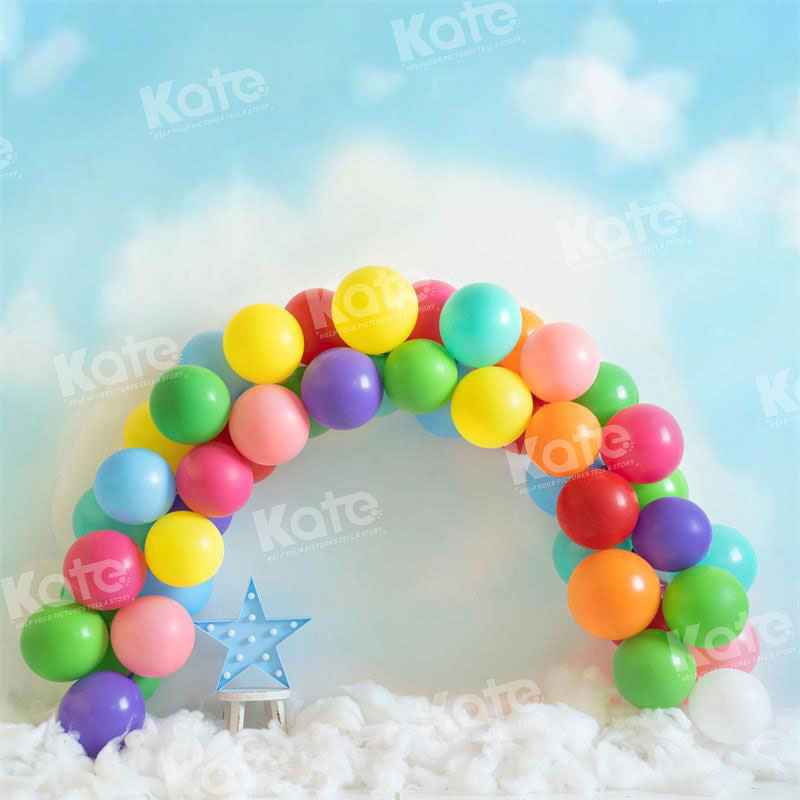 Kate Colorful Rainbow Balloons Cake Smash Backdrop for Photography