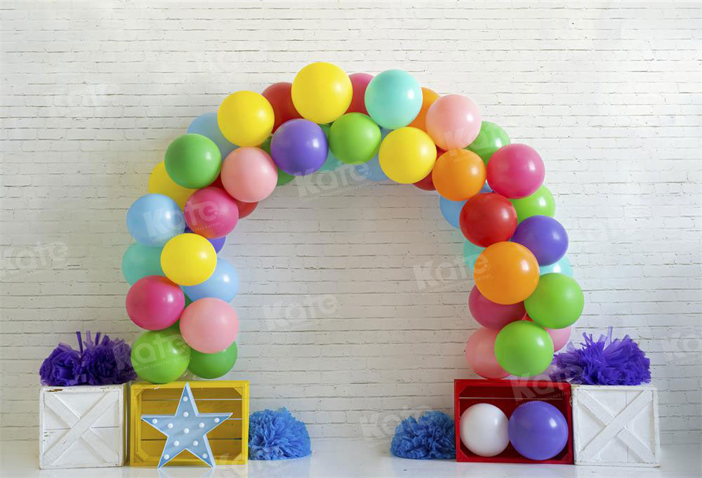 Kate Rainbow Balloon Backdrop Cake Smash for Photography