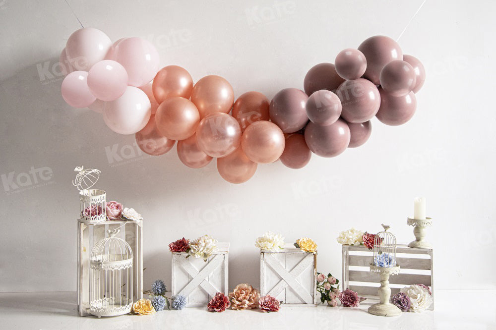 Kate Spring Cake Smash Floral Boho Balloons Backdrop for Photography - Kate Backdrop AU