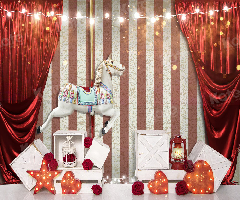Kate Circus Trojan Horse Backdrop Stripe Red Curtain Cake Smash for Photography