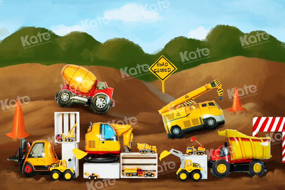 Kate Excavator Boy Backdrop Engineering Vehicle Designed by Emetselch