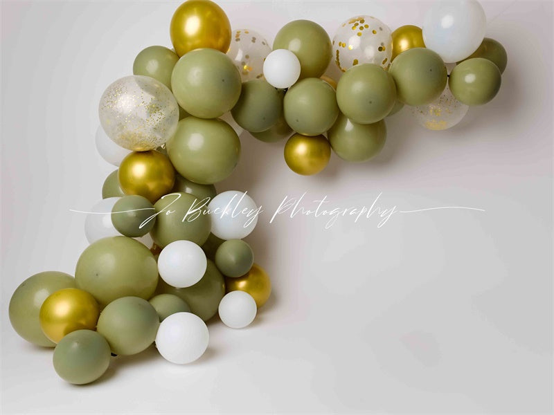 Kate Gold Green Balloons Backdrop Cake Smash Designed by Jo Buckley Photography - Kate Backdrop AU