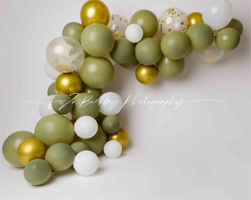 Kate Gold Green Balloons Backdrop Cake Smash Designed by Jo Buckley Photography - Kate Backdrop AU