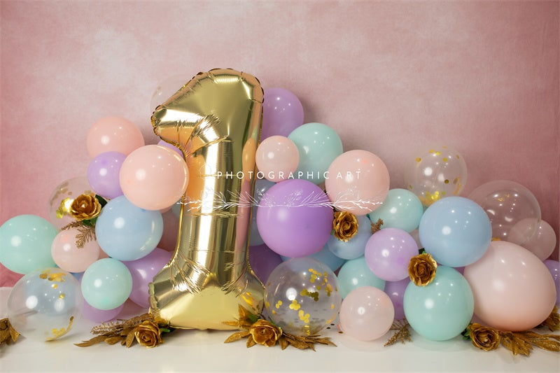 Kate First Birthday Backdrop Balloon Cake Smash for Photography Designed by Jenna Onyia