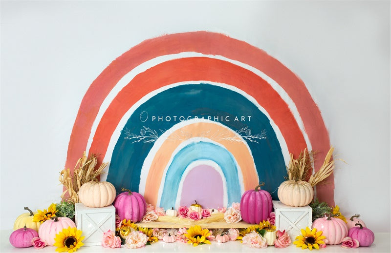 Kate Fall Rainbow Backdrop Flowers Cake Smash for Photography Designed by Jenna Onyia