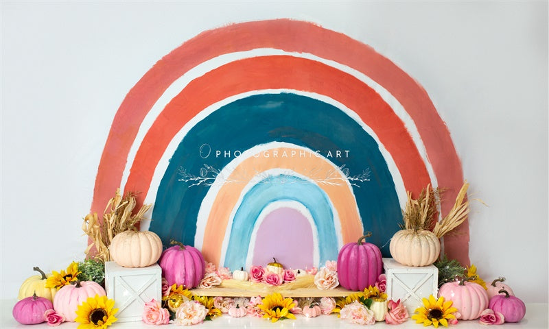 Kate Fall Rainbow Backdrop Flowers Cake Smash for Photography Designed by Jenna Onyia - Kate Backdrop AU