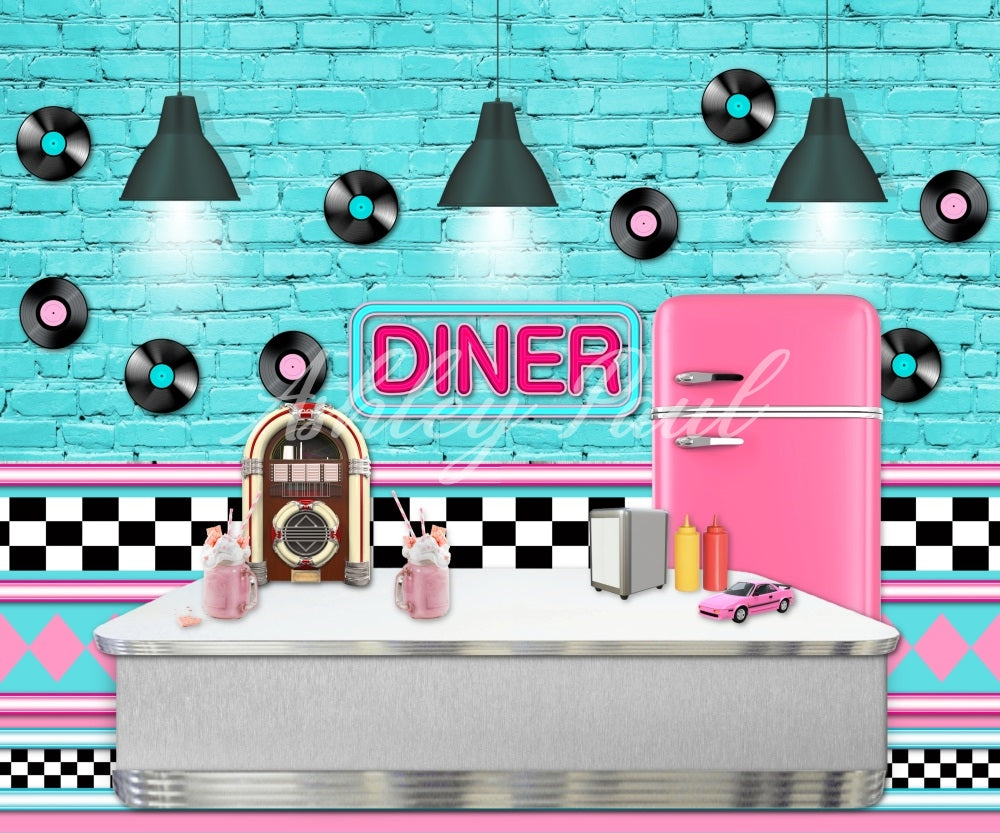 Kate Blue Diner Backdrop Designed by Ashley Paul - Kate Backdrop AU