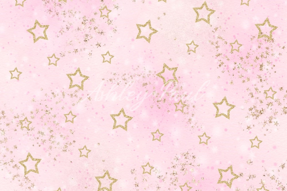 Kate Pink Lovely Golden Star Backdrop Designed by Ashley Paul - Kate Backdrop AU