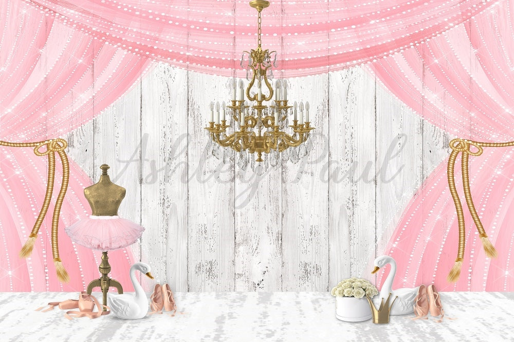 Kate Ballet Backdrop Swan Pink Chandelier Wood Designed by Ashley Paul - Kate Backdrop AU