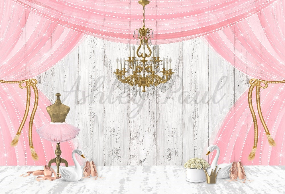 Kate Ballet Backdrop Swan Pink Chandelier Wood Designed by Ashley Paul - Kate Backdrop AU