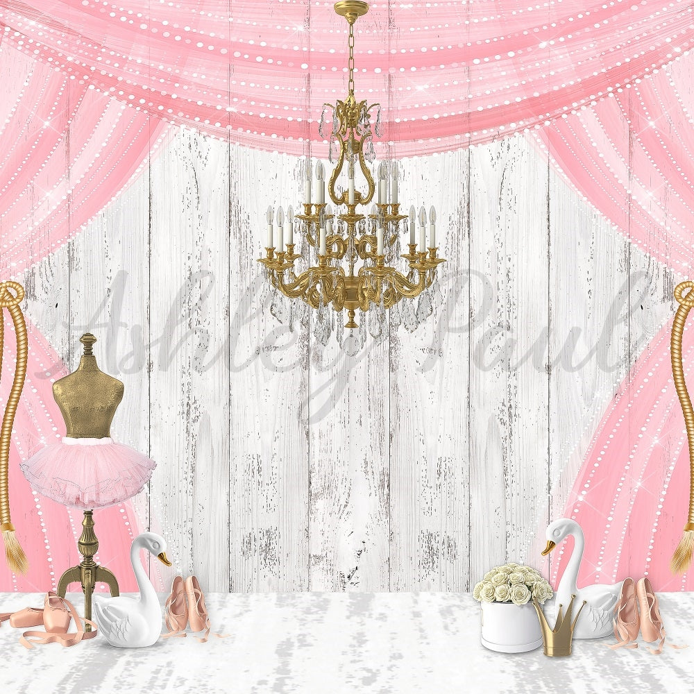 Kate Ballet Backdrop Swan Pink Chandelier Wood Designed by Ashley Paul - Kate Backdrop AU