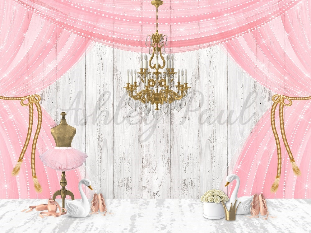 Kate Ballet Backdrop Swan Pink Chandelier Wood Designed by Ashley Paul - Kate Backdrop AU