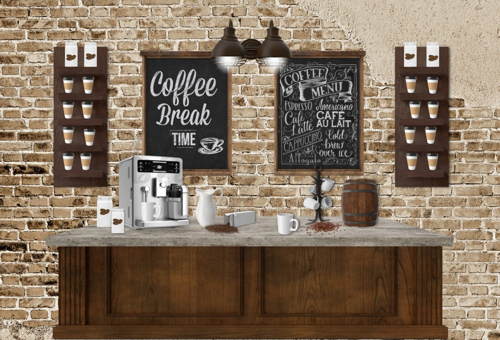 Kate Coffee Break Leisure Time Backdrop Brick Wall Designed by Ashley Paul - Kate Backdrop AU
