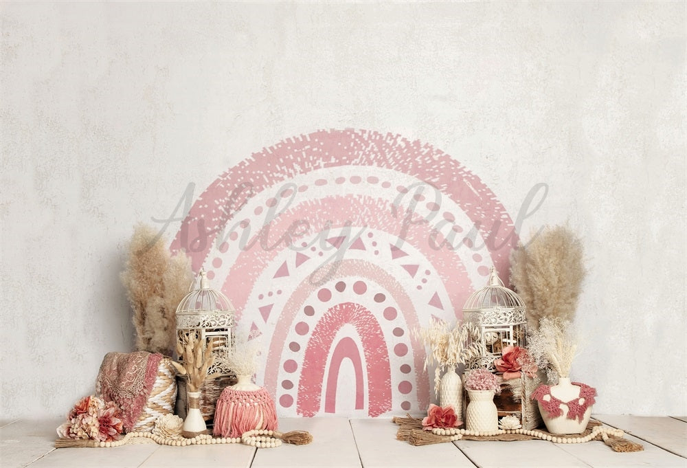Kate Rainbow Boho Backdrop Cake Smash Designed by Ashley Paul - Kate Backdrop AU