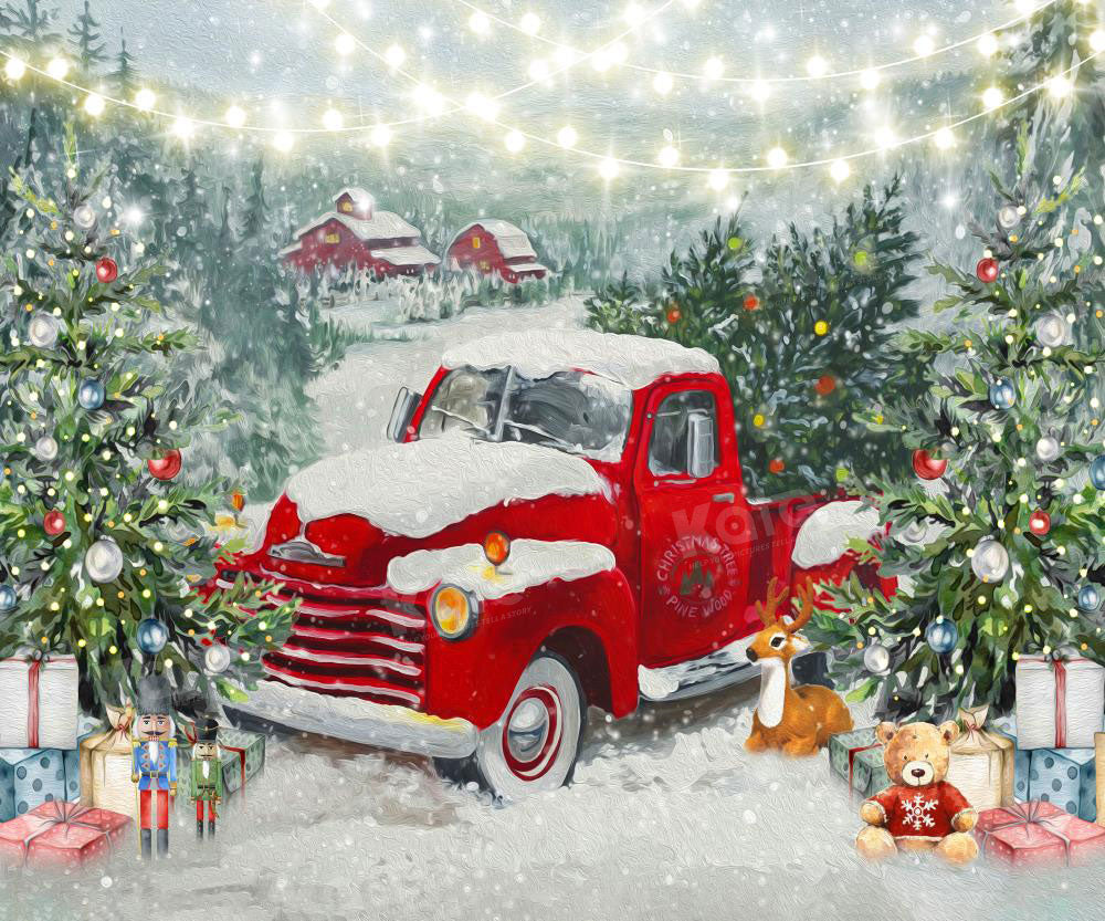 Kate Winter Snow Backdrop Christmas Red Truck for Photography - Kate Backdrop AU