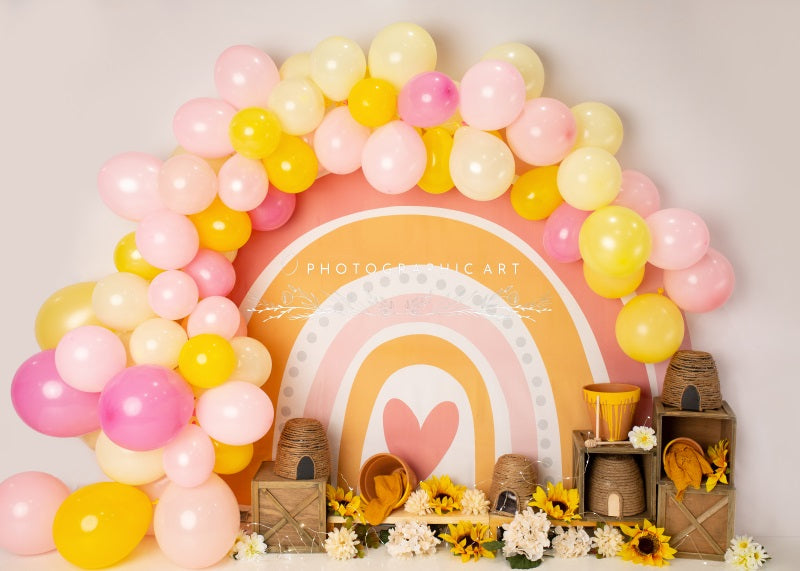 Kate Honey Rainbow Balloons Backdrop for Photography Designed by Jenna Onyia - Kate Backdrop AU