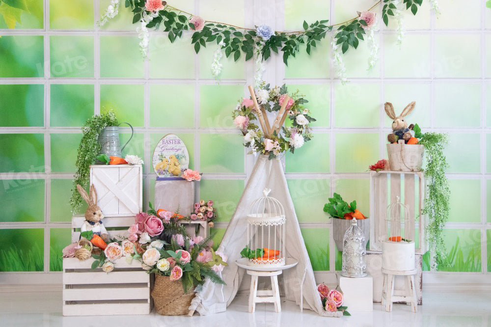 Kate Easter Warm Spring Floral Bunny Backdrop for Photography