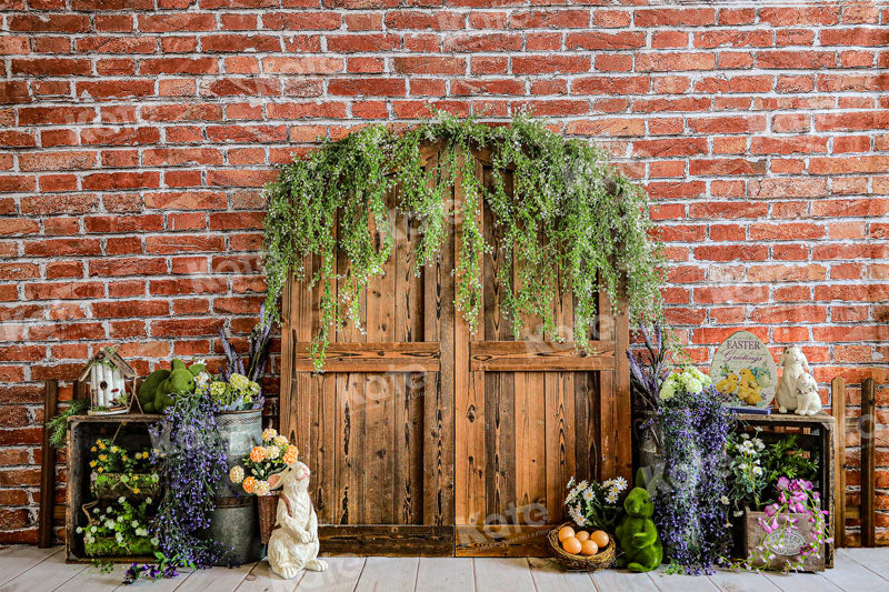 Kate Spring/Easter Barn Door Backdrop Brick Wall for Photography - Kate Backdrop AU