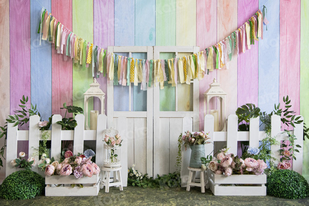 Kate Color Stripes Backdrop Spring Flower White for Photography
