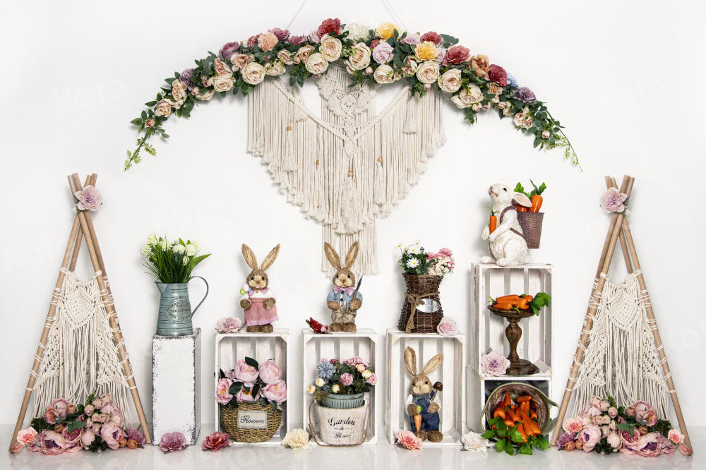 Kate Easter Bunny Backdrop Spring Wreath for Photography