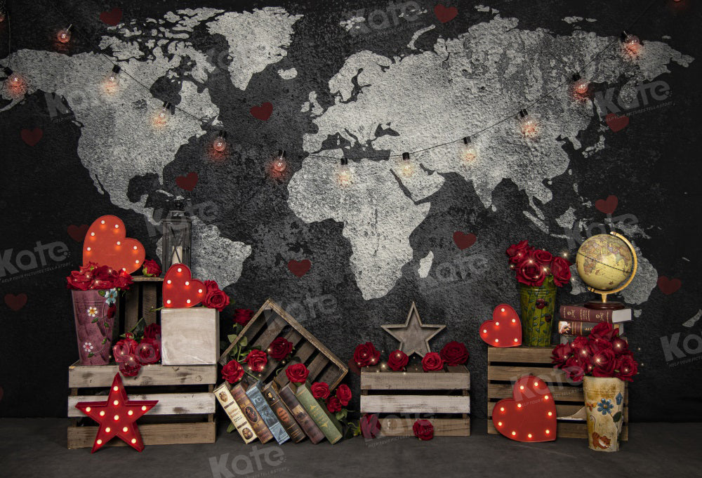 Kate Valentine's Day Backdrop World Map Travel for Photography - Kate Backdrop AU