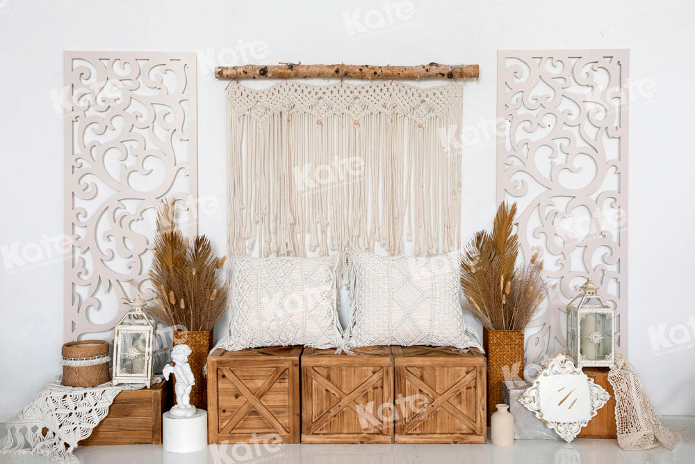 Kate Boho Tapestry Backdrop Pillow Wood Designed by Emetselch - Kate Backdrop AU