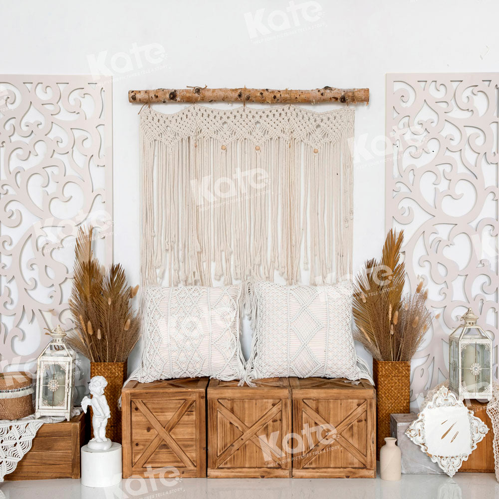 Kate Boho Tapestry Backdrop Pillow Wood Designed by Emetselch - Kate Backdrop AU