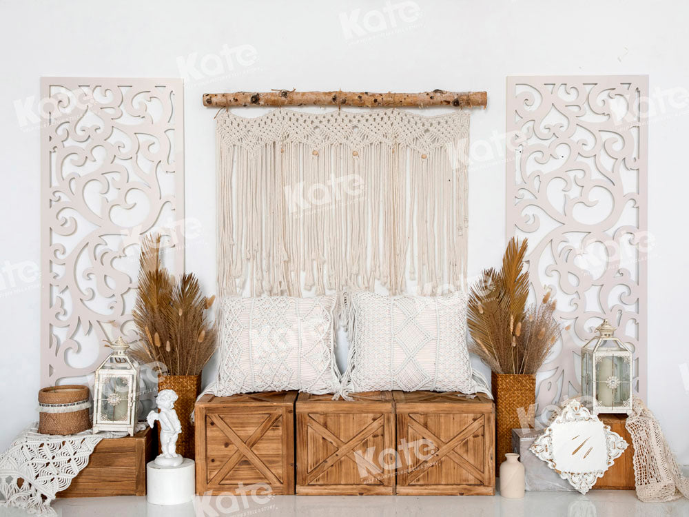 Kate Boho Tapestry Backdrop Pillow Wood Designed by Emetselch - Kate Backdrop AU