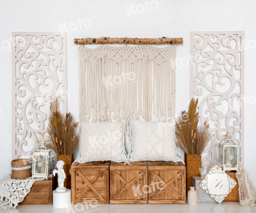Kate Boho Tapestry Backdrop Pillow Wood Designed by Emetselch - Kate Backdrop AU