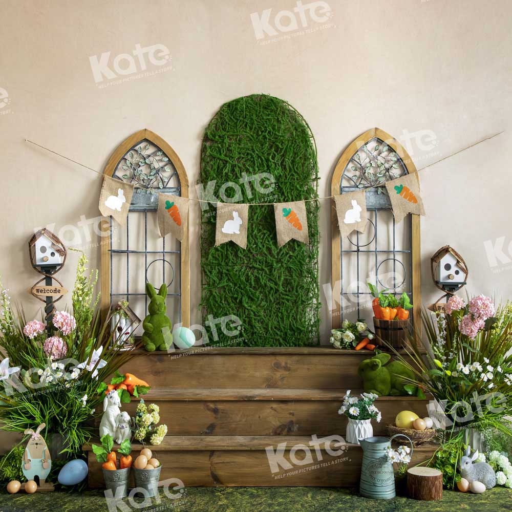 Kate Easter Green Plants Backdrop Wooden Steps Designed by Emetselch - Kate Backdrop AU