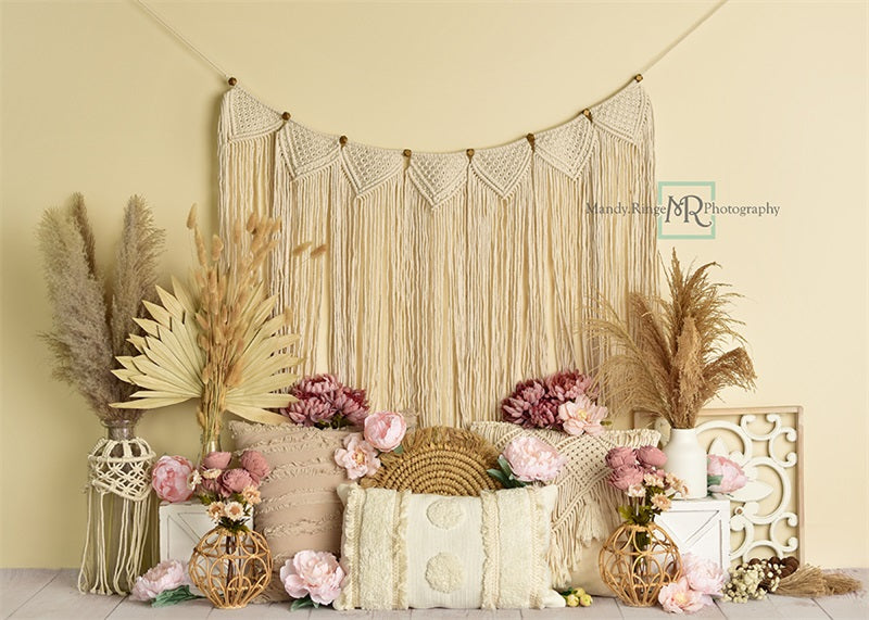 Kate Floral Boho Macrame Backdrop Designed by Mandy Ringe Photography