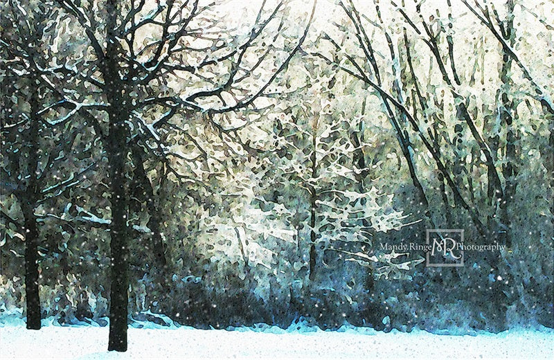 Kate Watercolor Winter Woods Backdrop Designed by Mandy Ringe Photography - Kate Backdrop AU