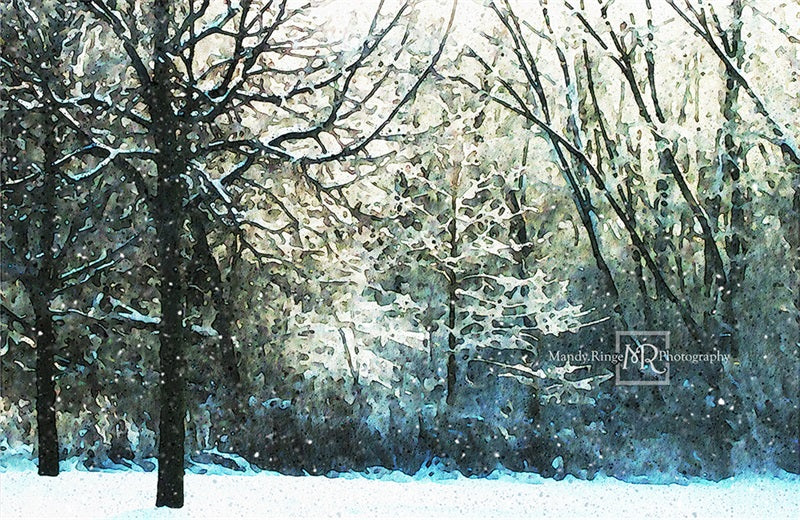 Kate Watercolor Winter Woods Backdrop Designed by Mandy Ringe Photography