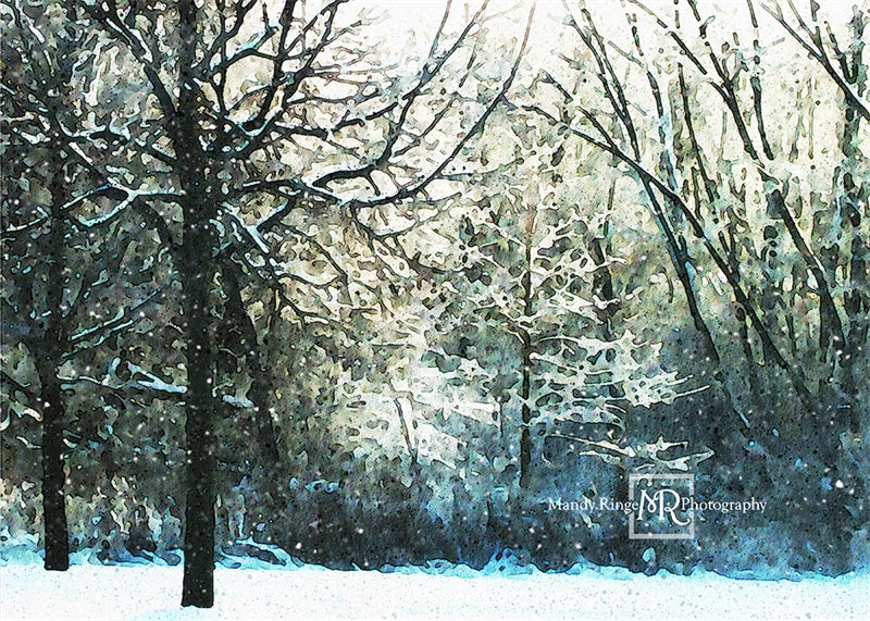 Kate Watercolor Winter Woods Backdrop Designed by Mandy Ringe Photography