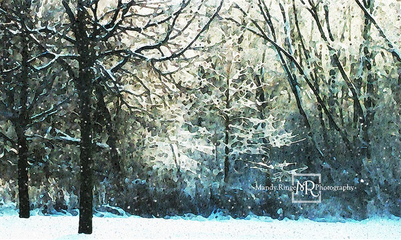 Kate Watercolor Winter Woods Backdrop Designed by Mandy Ringe Photography - Kate Backdrop AU