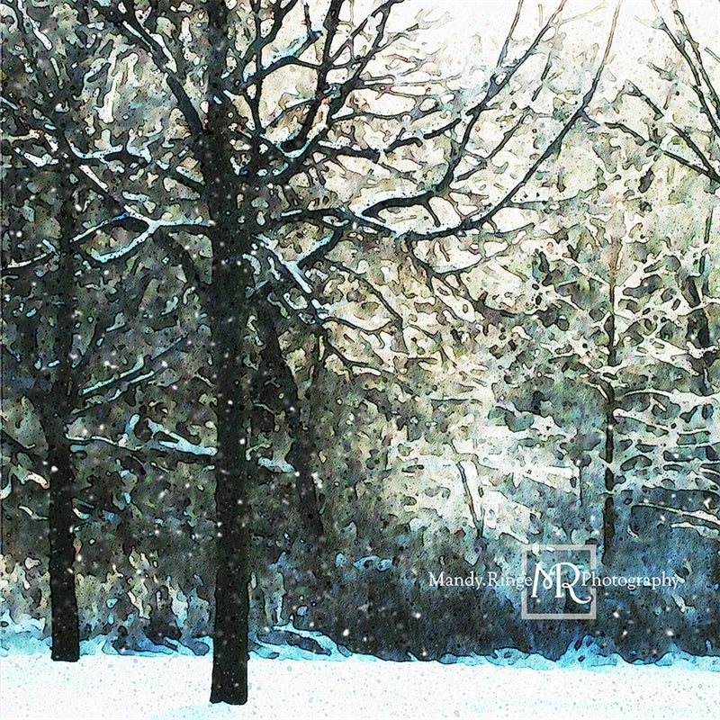 Kate Watercolor Winter Woods Backdrop Designed by Mandy Ringe Photography - Kate Backdrop AU