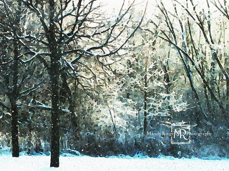 Kate Watercolor Winter Woods Backdrop Designed by Mandy Ringe Photography - Kate Backdrop AU