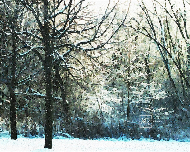 Kate Watercolor Winter Woods Backdrop Designed by Mandy Ringe Photography - Kate Backdrop AU