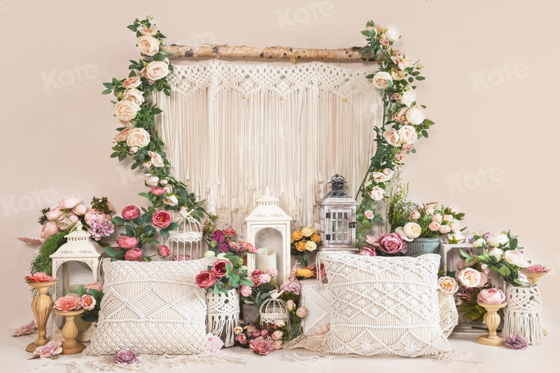 Kate Boho Valentine's Day Backdrop Flower Pillow for Photography - Kate Backdrop AU