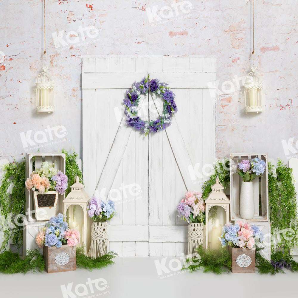 Kate Spring/Easter Backdrop Flower White Barn Door Designed by Emetselch