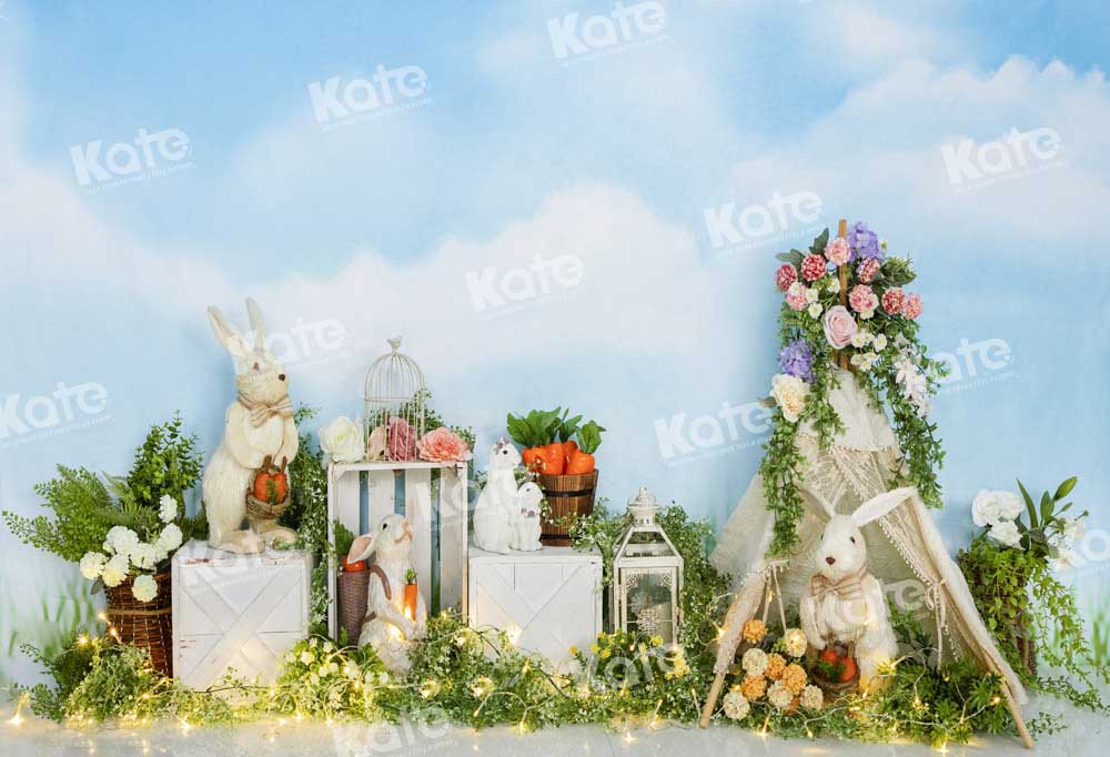Kate Easter Bunny Camp Backdrop Blue Sky Designed by Emetselch - Kate Backdrop AU
