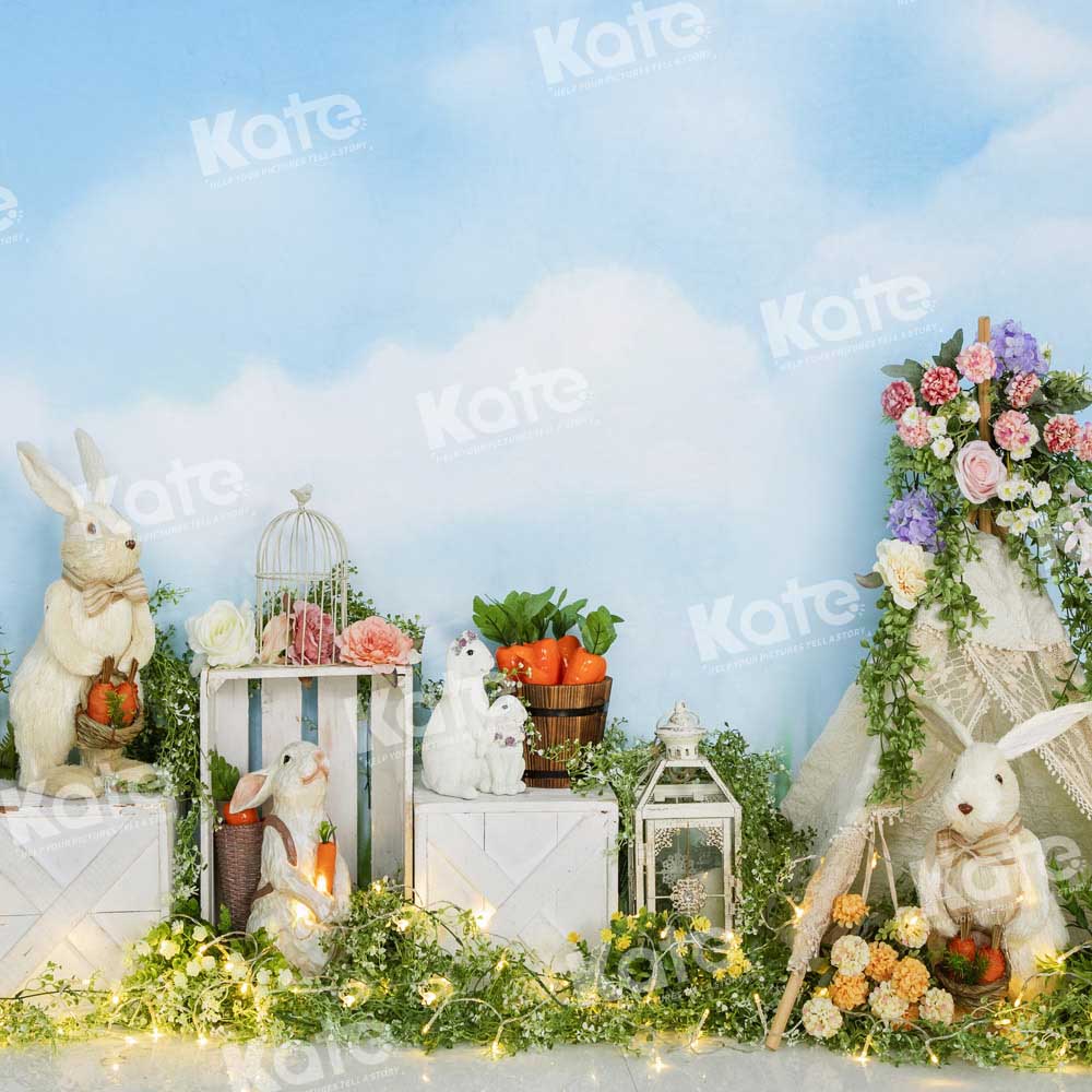 Kate Easter Bunny Camp Backdrop Blue Sky Designed by Emetselch