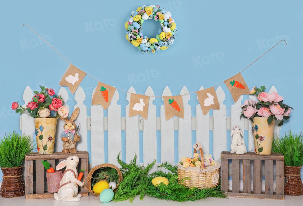 Kate Spring/Easter Bunny Egg Backdrop Fence for Photography - Kate Backdrop AU