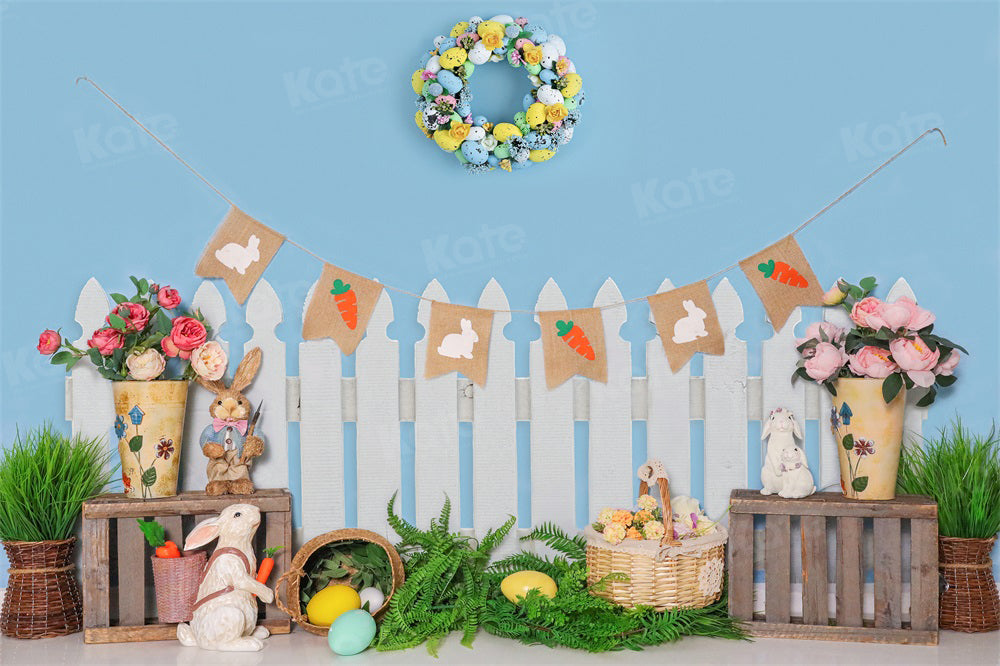 Kate Spring/Easter Bunny Egg Backdrop Fence for Photography - Kate Backdrop AU