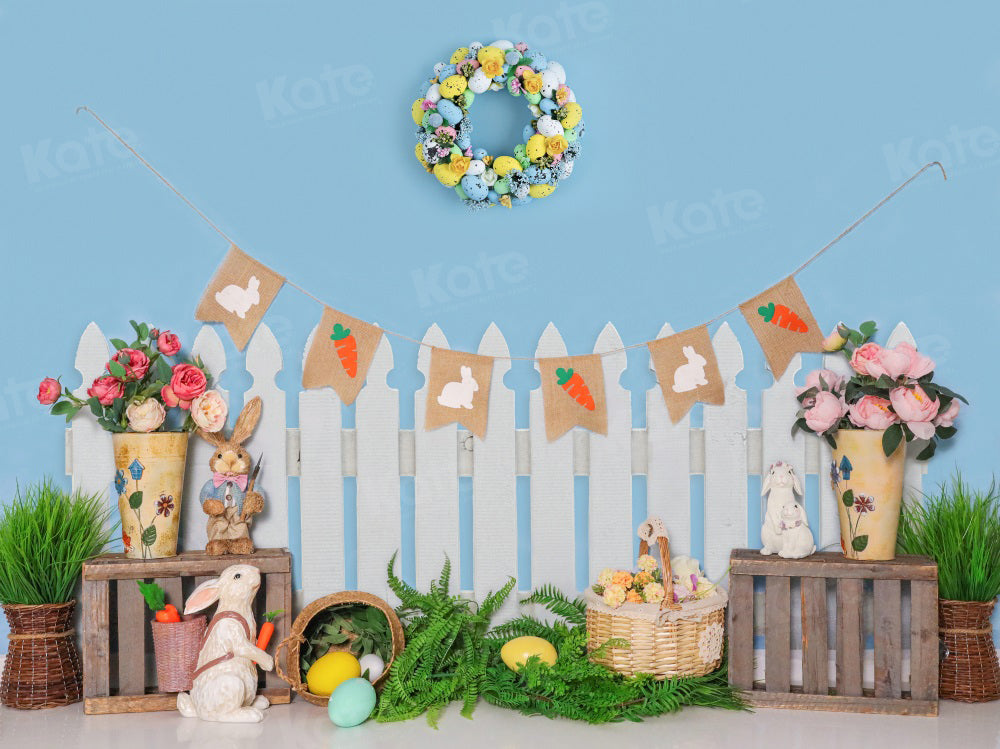 Kate Spring/Easter Bunny Egg Backdrop Fence for Photography